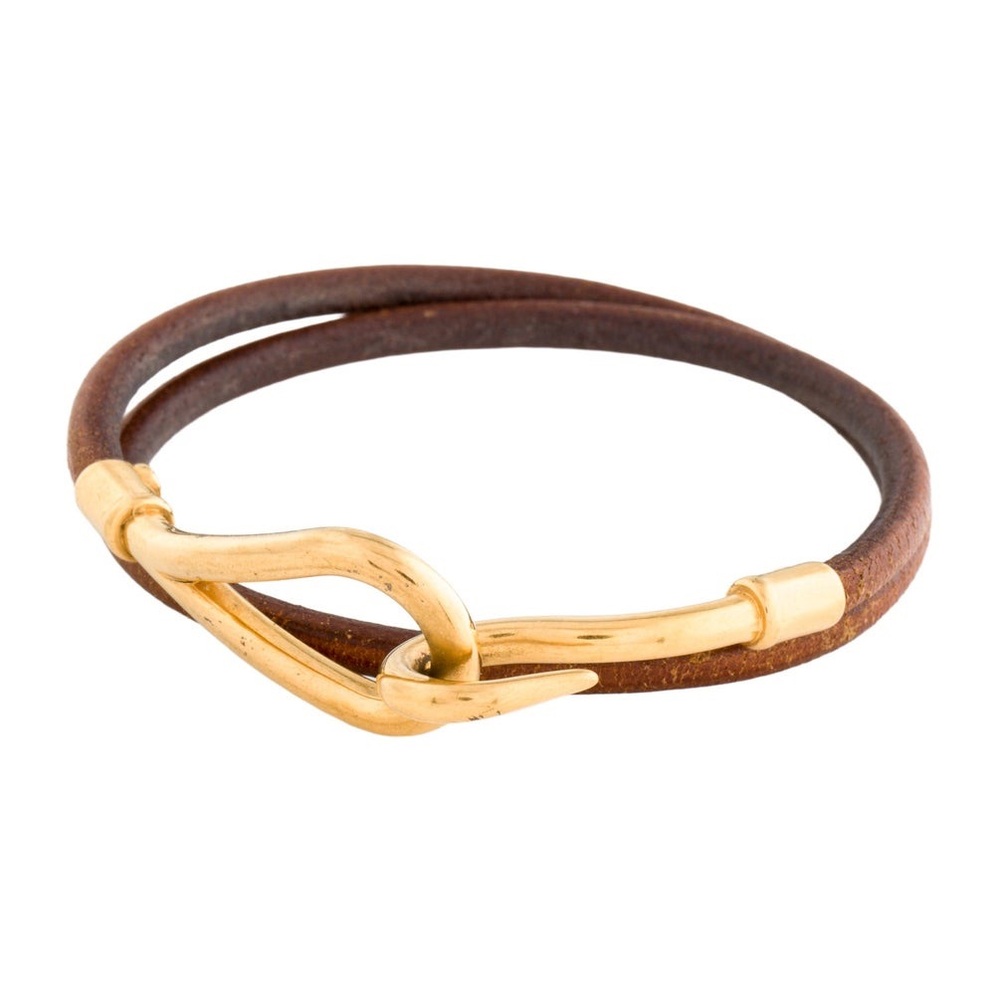 Hermes Vintage Jumbo Hook Double Wrap Bracelet Brown Gold Hermès